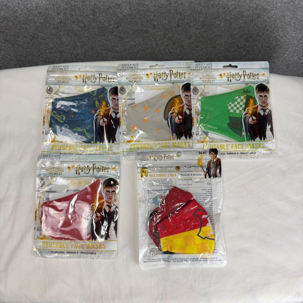 Harry Potter Wizarding World Reusable Face Mask Lot 5 Packs Slytherin Gryffindor
